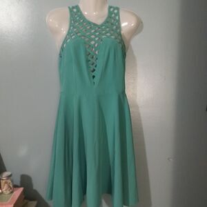 Teal lattice back A line dress size large